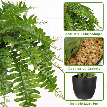 Hollyone Artificial Fern Plants in Pot 18.8" Small Artificial Boston Fern 24 Leaves for Outdoors & Indoor Faux Potted Plant Fake Ferns Bush Plant for Patio Garden Farmhouse Porch Home Decor Green