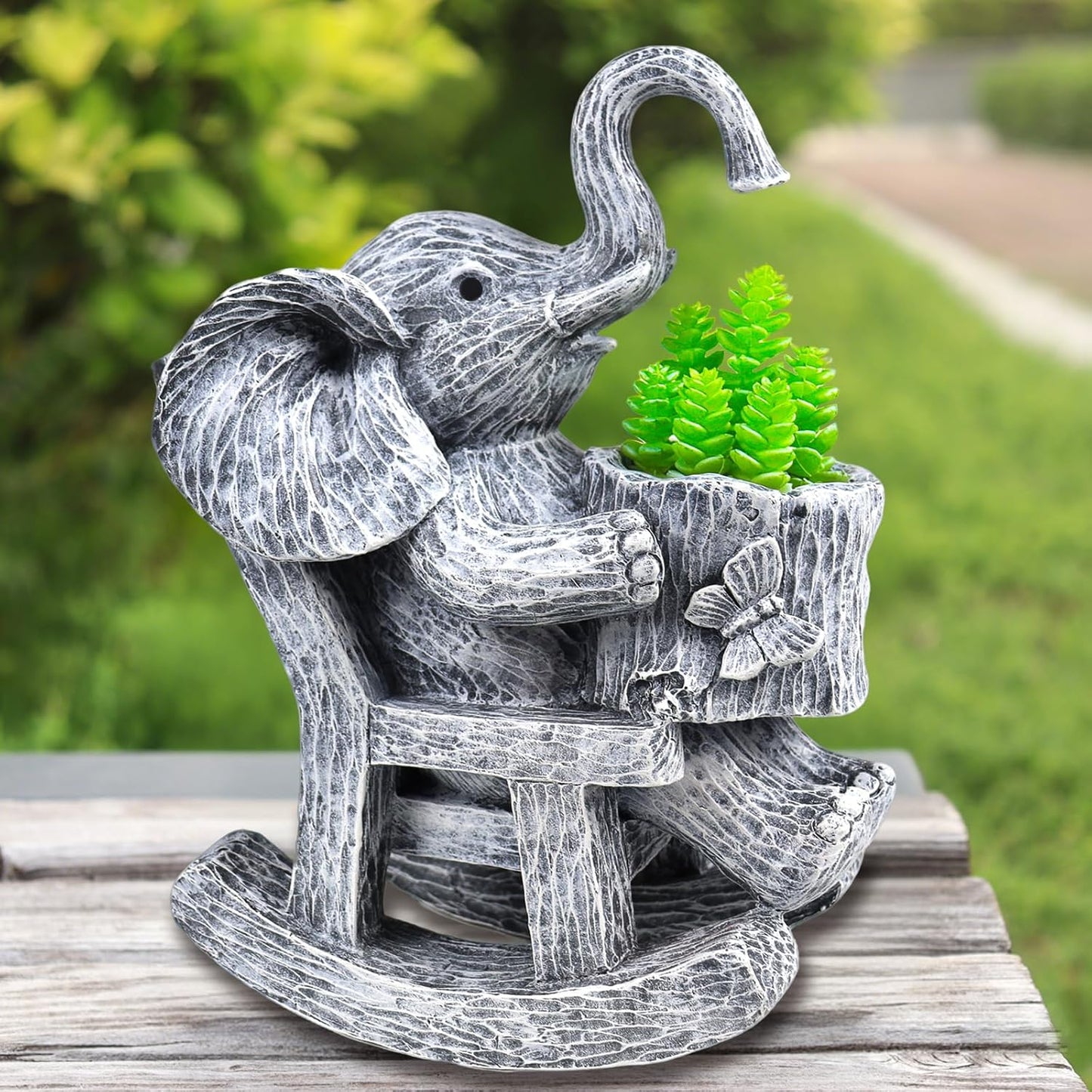 Succulent Pots Indoor Elephant Gifts for Women for Plant Lovers Cute Outdoor Plant Pots Outdoor Garden Animal Decor Elephant Sit Chair Statue with Drainage Hole