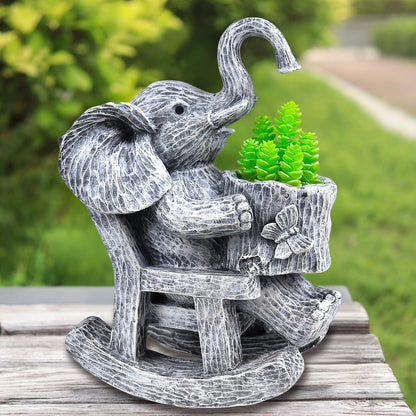 Succulent Pots Indoor Elephant Gifts for Women for Plant Lovers Cute Outdoor Plant Pots Outdoor Garden Animal Decor Elephant Sit Chair Statue with Drainage Hole