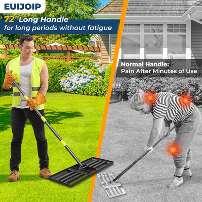 Professional Lawn Leveling Rake 30x10in - Heavy Duty Leveling Tool with 72in Adjustable Stainless Steel Handle | Golf Field Sand Spreader, Football Pitch Grass Leveler | Rustproof Turf Grading Rake