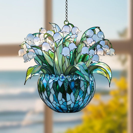 Lily of The Valley May Month Flower Acrylic Suncatcher Stained Glass Effect Window Car Hanging