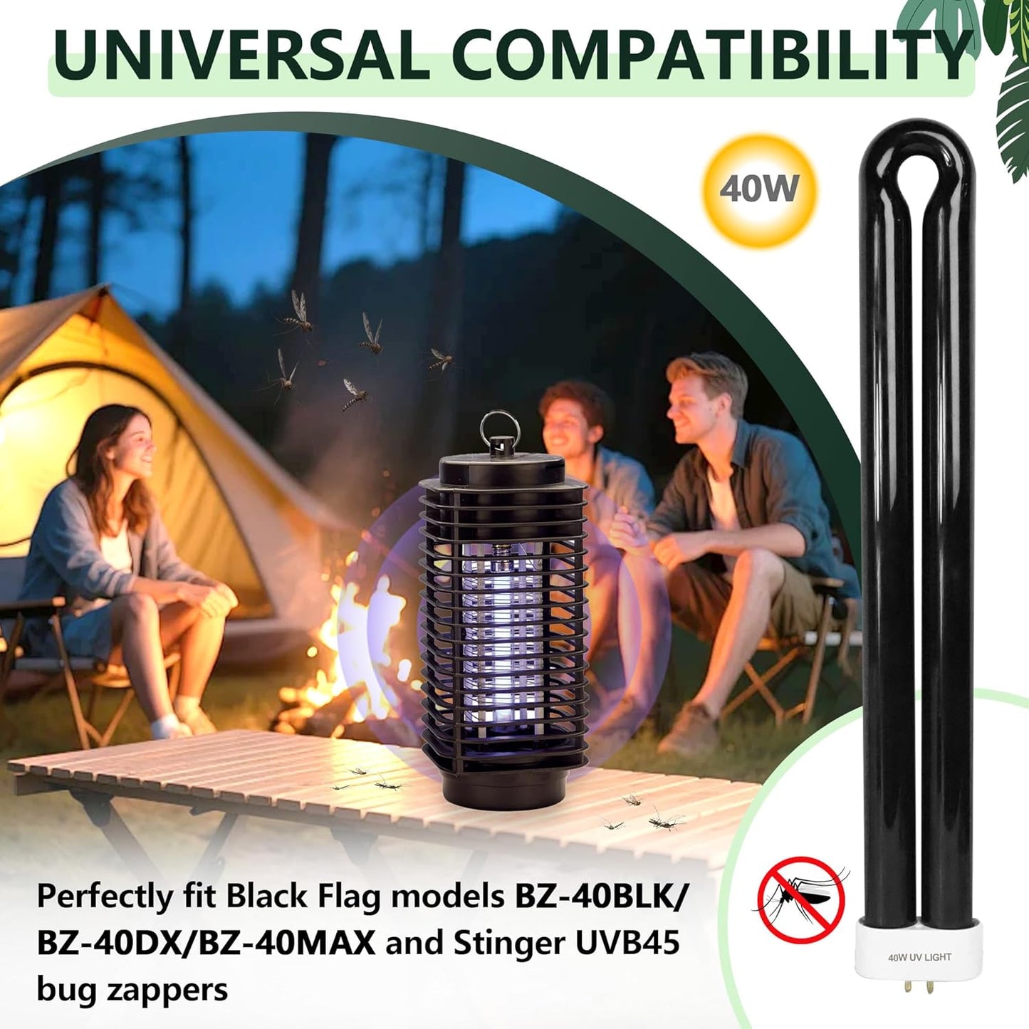 BB-40blk 40W Light Replacement Bulb (2-Pack) | Compatible with Black Flag BZ-40BLK/BZ-40DX/BZ-40MAX & Stinger UVB45 B4045-4 (5500V, 4-Pin Base)
