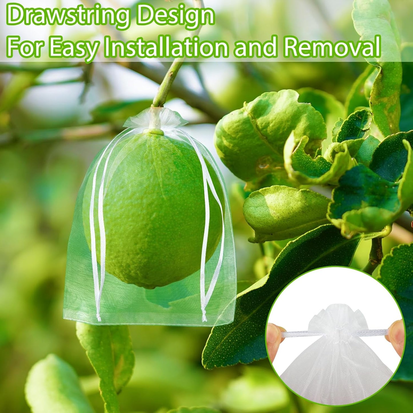 Morcheiong 60pcs Reusable Netting Mesh Bags - 6" x 8", Garden Fruit Protection with Drawstring (White)