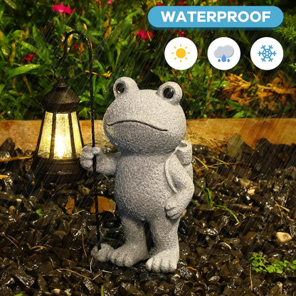 Garden Statue Frog Outdoor Decor, Solar Patio Garden Sculptures & Statues, Resin Decor Gift for Women, Mom, Grandma, Stone