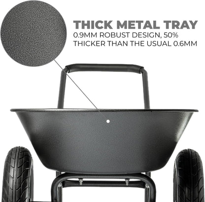 XtremepowerUS Dual-Wheel Utility Wheelbarrow Garden Cart Built-in Stand Flat-Free 16" Tires 5 cu/ft. 330 LBS Capacity Metal Tray for Lawn, Gardening