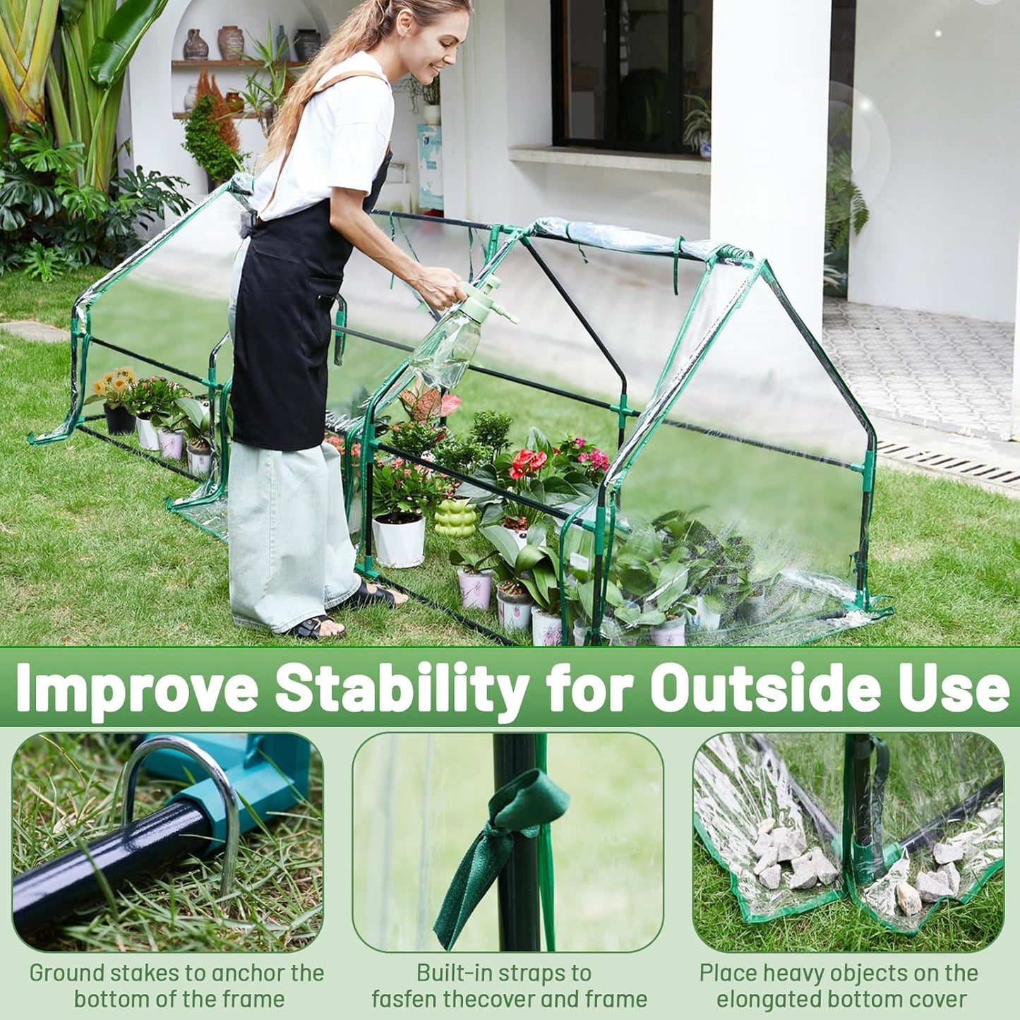 Greengro Mini Greenhouse, 95" x 36" x 36" Portable Greenhouses for Outdoors with Roll-up Zipper Door, Ground Stakes & 20 T-Shaped Plant Tags, Waterproof UV-Resistant Green House for Indoor Outside
