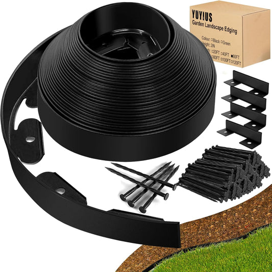 Landscape Edging - 2” x 60’ Garden Edging Border with 90 Stakes, 0.15" Thick No Dig Lawn Edging for Landscaping for Garden Bed, Yard, Flower Bed Border Edging with Connector for Outdoor