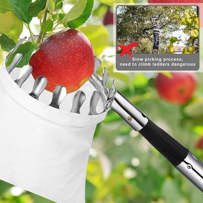 Fruit Picker Pole with Basket Telescoping, 11.5FT Adjustable Fruits Picker Tool with Lightweight Stainless Steel Pole and Big Non Woven Basket Fruits Catcher Tree Picker for Apples Mango Lemon Orange