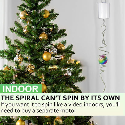Gazing Ball Spiral Tail,Wind Spinners Stabilizer with Multi Colors Orb,Wind Spinner Tail Visual Illusion in Spinning,Hanging Rotating Art Decor,Indoor Outdoor Garden Decoration-13in