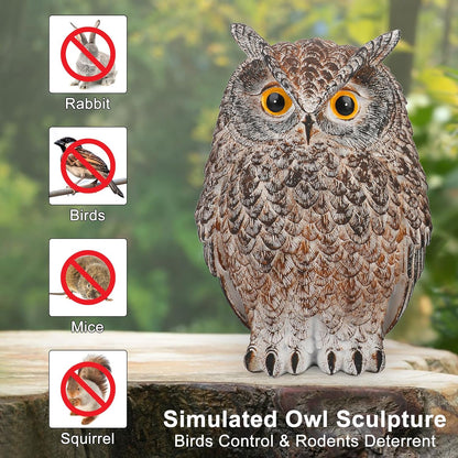 2 Pack Realistic Owl Statues for Indoor & Outdoor Decoration, Effective Birds Deterrent for Garden, Patio, Yard, and Home Decor, Suitable for Spring Decor (Brown & Gray)