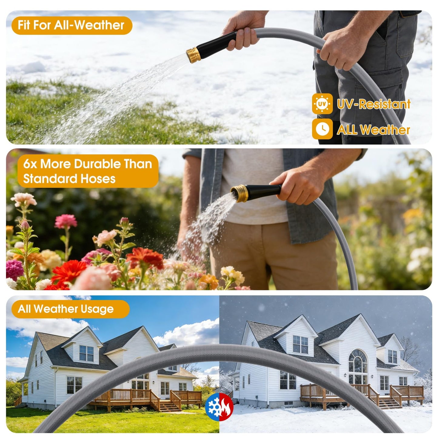 Garden Hose 50 FT, Non-Expanding Water Hose, Ultra-Light & Flexible, Burst-Resistant, Kink-Free