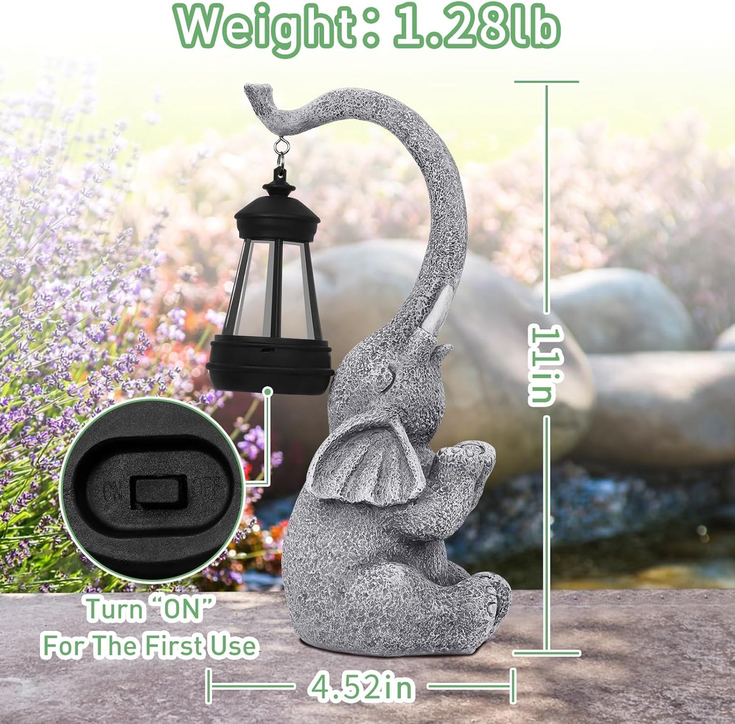 Elephant Statue Solar Garden Decor，Outside Decor Sculptures Statues Lawn Ornaments Art for Home/Patio/Balcony/Front – Unique Gifts for Grandma/Mom/Mother
