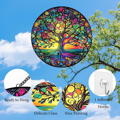 Tree of Life Suncatchers Stained Glass for Windows Hanging - 8'' Sun Catchers Indoor Window - UV-Print Stain Glass Window Hanging for Home Decor, Wall Art, Gifts for Mom