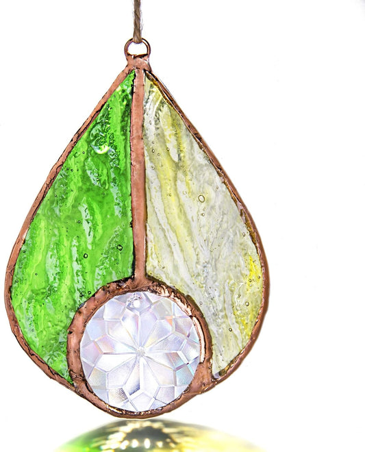 H&D HYALINE & DORA Art Stained Glass Window Hangings Ornament,Suncatchers Teardrop Pendant,Gift Boxed