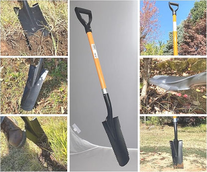 Ashman Drain Spade Teeth Shovel (1 Pack) - 48 Inches Long Handle Spade with D Handle Grip - Durable Handle with a Thick Metal Blade - Multipurpose Premium Quality Orange Shovel.