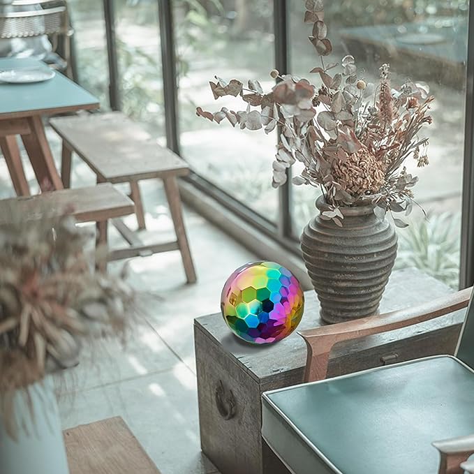 304 Stainless Steel Gazing Ball Sculptures Diamond Ball Decoration Mirror Hollow Decor Ball Reflective Garden Sphere Hollow Metal Ball Ornament Statues Gazing Globe for Home Garden (Rainbow 10 inch)