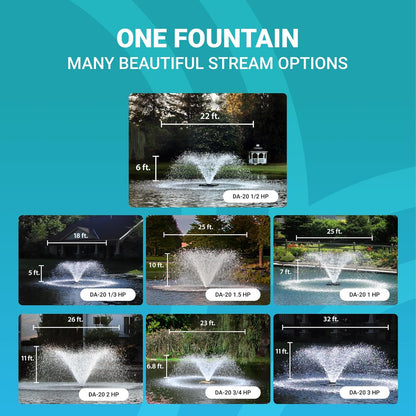 Scott Aerator DA-20 Display Pond Aerator – 1/2 Horse Power 115V 100ft Cord | Aerating Pond Fountain for Large Ponds | Pond Aerator Pump for Small Ponds | Pond Aeration System