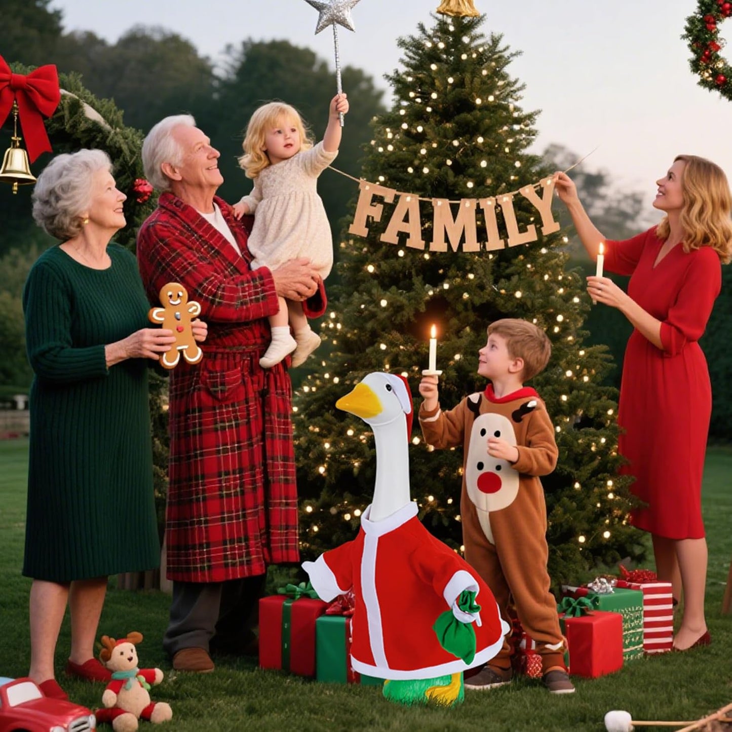 Porch Goose Outfits Outdoor Decoration: 2Pcs Santa Costume Set 23"/ 17" Lawn Goose Statue Red Clothes for Theme Party Garden Patio Yard