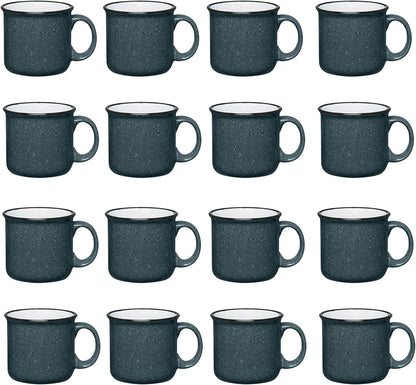 Set of 16 Ceramic Campfire Mugs – 15 Oz, Gray – Coffee & Tea Cups for Home, Work, Travel, Camping – Customizable, Great for DIY, Events, Companies