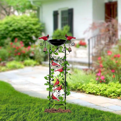 Cardinal Bird Bath Garden Trellis for Climbing Plants Outdoor Wind Chime Decor Red Birds Feeder Yard Sign Spring Lawn Decorations Housewarming Christmas Appear Memorial Gift for Bird Watcher Gardener