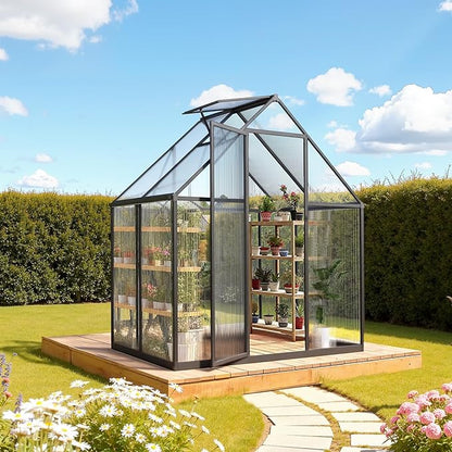 VEVOR 6 x 4 FT Polycarbonate Greenhouse, Heavy Duty Outdoor Green House with Adjustable Vent & Push-Pull Lockable Door, Quick Setup, Aluminum Frame Walk-in Greenhouse Sunroom for Outside Garden Lawn