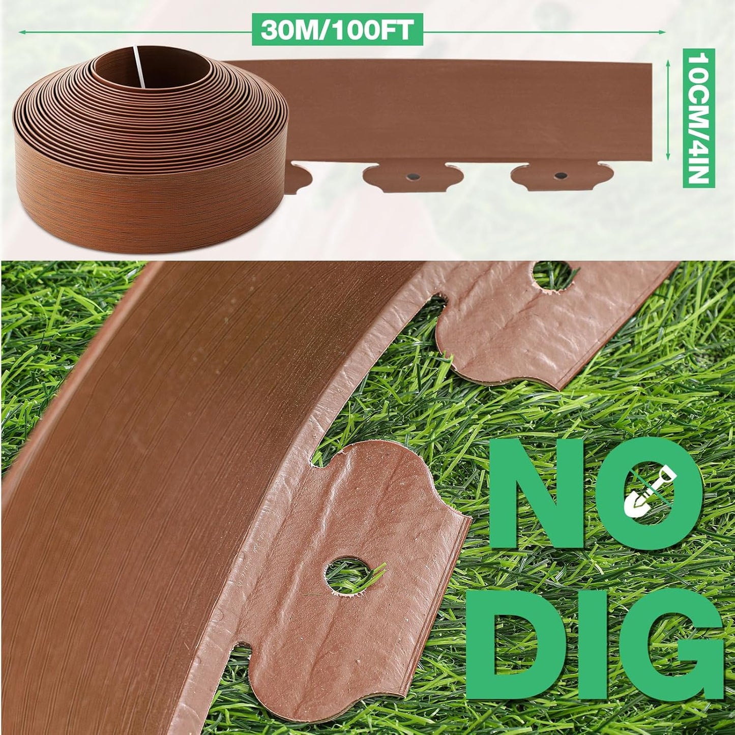 100ft Landscape Edging 4 Inch Tall Garden Edging Borders No Dig Lawn Border with 90 Anchoring Spikes Mini Plastic Fence for Landscaping Yard Lawn Garden Grass Flower Beds Home