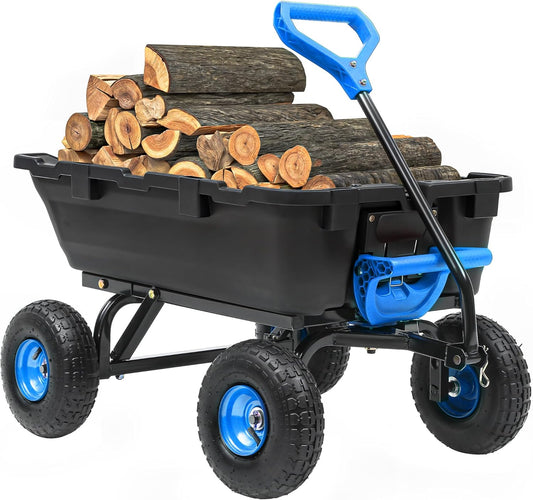 800lb Garden Dump Cart,Utility Wagon Wheelbarrows with Quick-Release System&4 Pneumatic Tires,Heavy