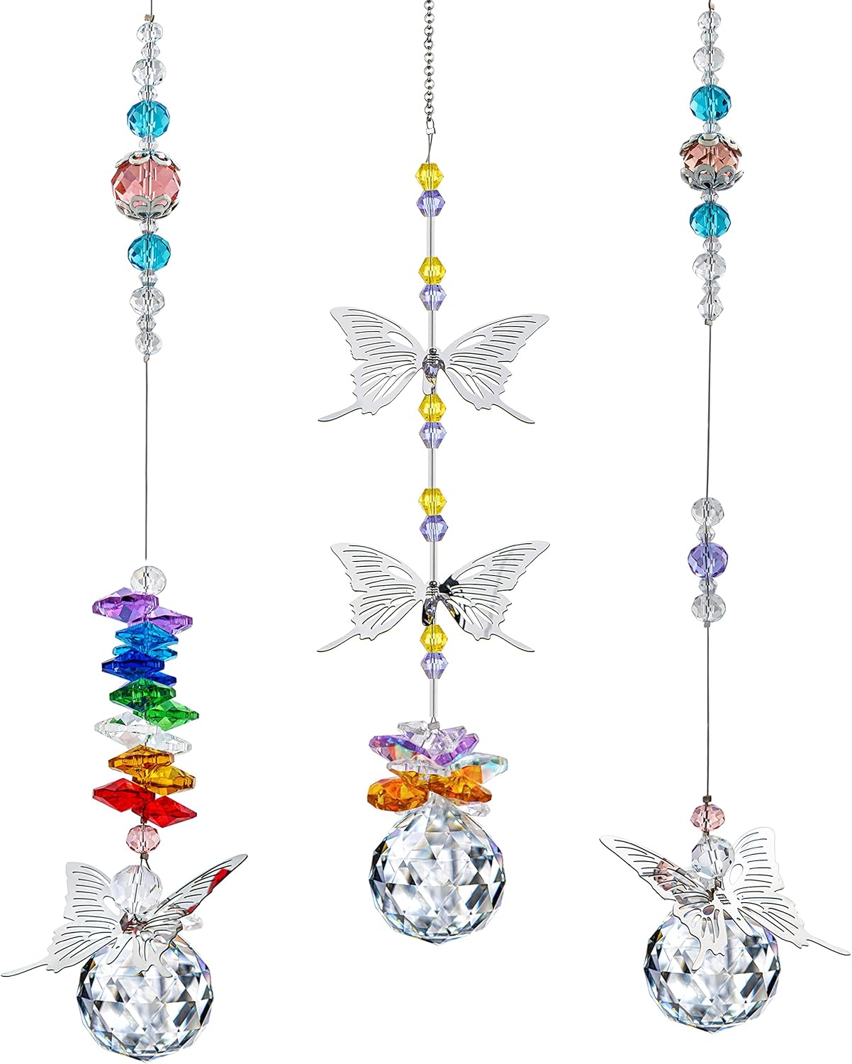 H&D HYALINE & DORA Crystal Suncatcher Window Hanging Ornament Crystals Ball Prism Rainbow Maker Butterfly Decor Pendant Set for Home Garden