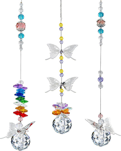 H&D HYALINE & DORA Crystal Suncatcher Window Hanging Ornament Crystals Ball Prism Rainbow Maker Butterfly Decor Pendant Set for Home Garden