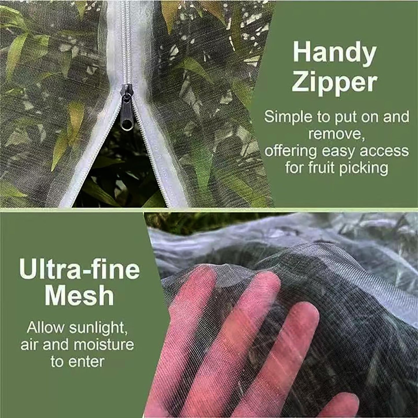 2packs 5.9ft x 5.9ft Garden Fruit Tree Protection Netting with Drawstring & Zipper, Large Blueberry Bushes Net Covers Bags, Orange,Apple,Pear,PeachTrees &Tomato Plants Fine Mesh Bird Netting
