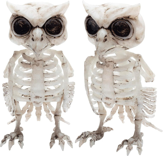 SCS Direct Owl Skeleton Halloween Decoration (2 Pack) - 6.5" Long - Weather Resistant for
