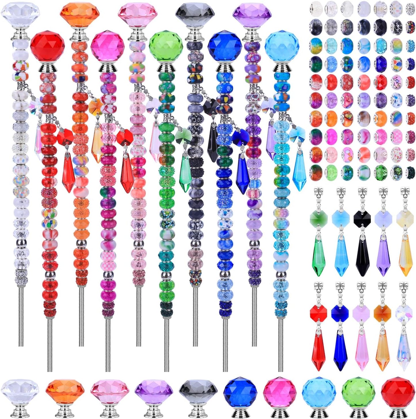 VICTLOV Crystal Suncatcher Making Kit,European Large Hole Beads, Snowflakes, Butterflies, Glass Balls for Garden Decoration, DIY Outdoor Hanging Ornaments (329Pcs Diamond+Ball+Pendant E)