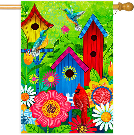 Bird Fall sunflower flags outdoor 28x40 double sided Large garden flag, Cardinal Bird house flag