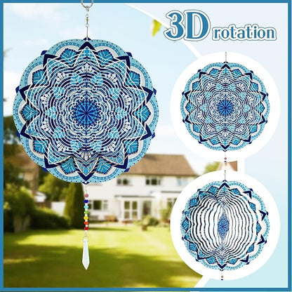 Wind Spinners Outdoor with Crystal Tail, Marzovitra Stainless Steel 3D Kinetic 10 Inch Garden Decor for Patio, Home or Yard Decorations Outdoor Hanging Yard Art, Metal Wind Sculpture (Bohemian)