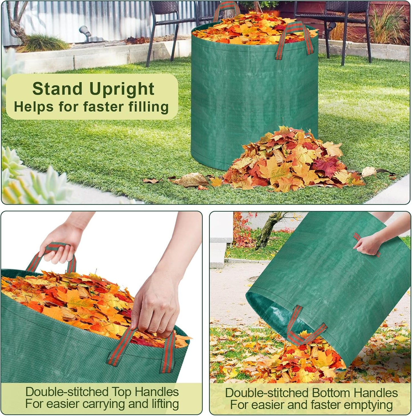 Remiawy Reusable Yard Waste Bags, 3 Packs 72 Gallons Lawn and Leaf Garden Bags with Reinforced Carry Handles Heavy Duty Garden Waste Bags Camping Yard Recycling Trash Bags for Debris Leaves Grass