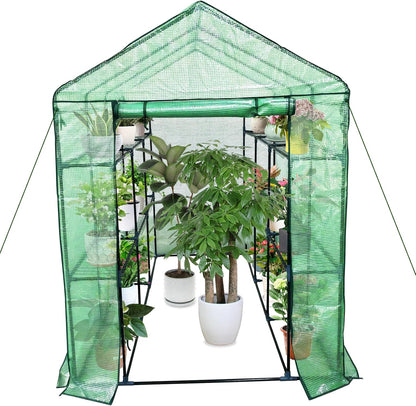 Greenhouse for Outdoors,Walk in 3-Tier 9 Shelves Green House w/ Roll-Up Zippered Door Anchors and Ropes,Waterproof & UV Protected Plant Garden Hot House for Garden Patio Backyard,57 x 85 x 76''