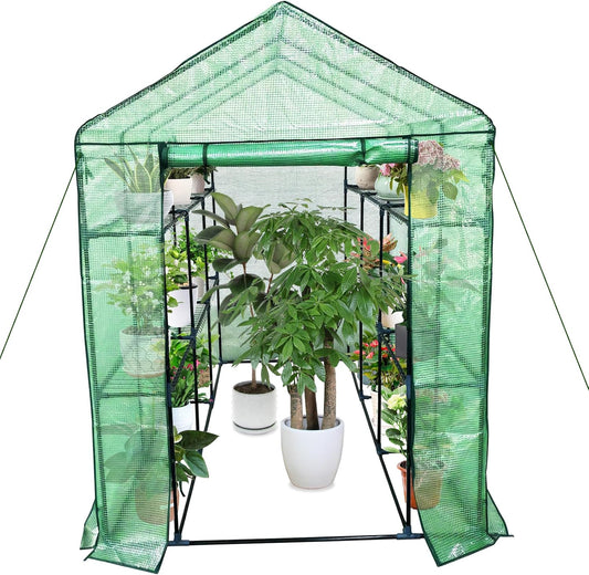 Greenhouse for Outdoors,Walk in 3-Tier 9 Shelves Green House w/ Roll-Up Zippered Door Anchors and Ropes,Waterproof & UV Protected Plant Garden Hot House for Garden Patio Backyard,57 x 85 x 76''