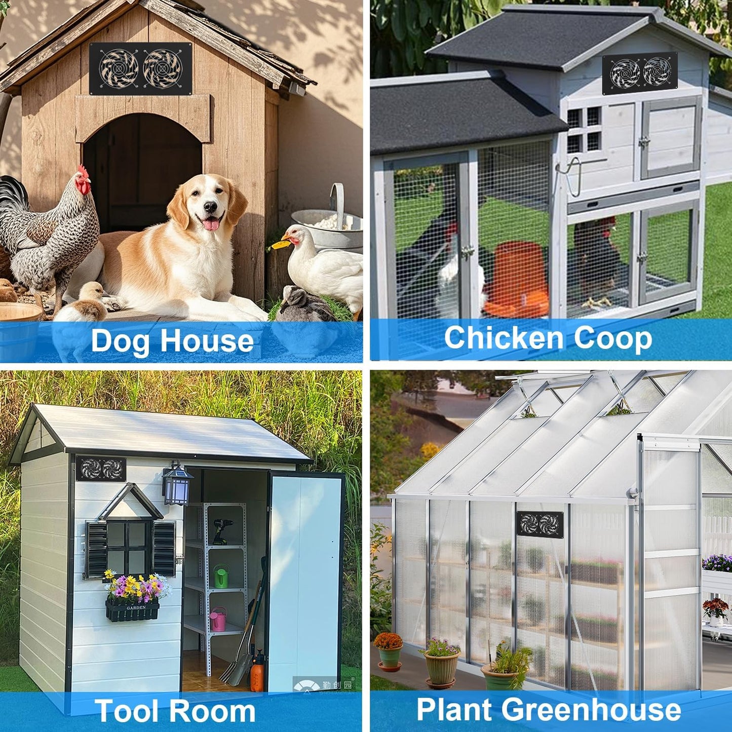 25W Solar Powered Exhaust Fan, Ultra Durable Dual Mental Shell Ventilation for Chicken Coops, Pet Sheds, Dog Houses and Greenhouses - High Speed Airflow, Energy Saving, Waterproof Plug & Play