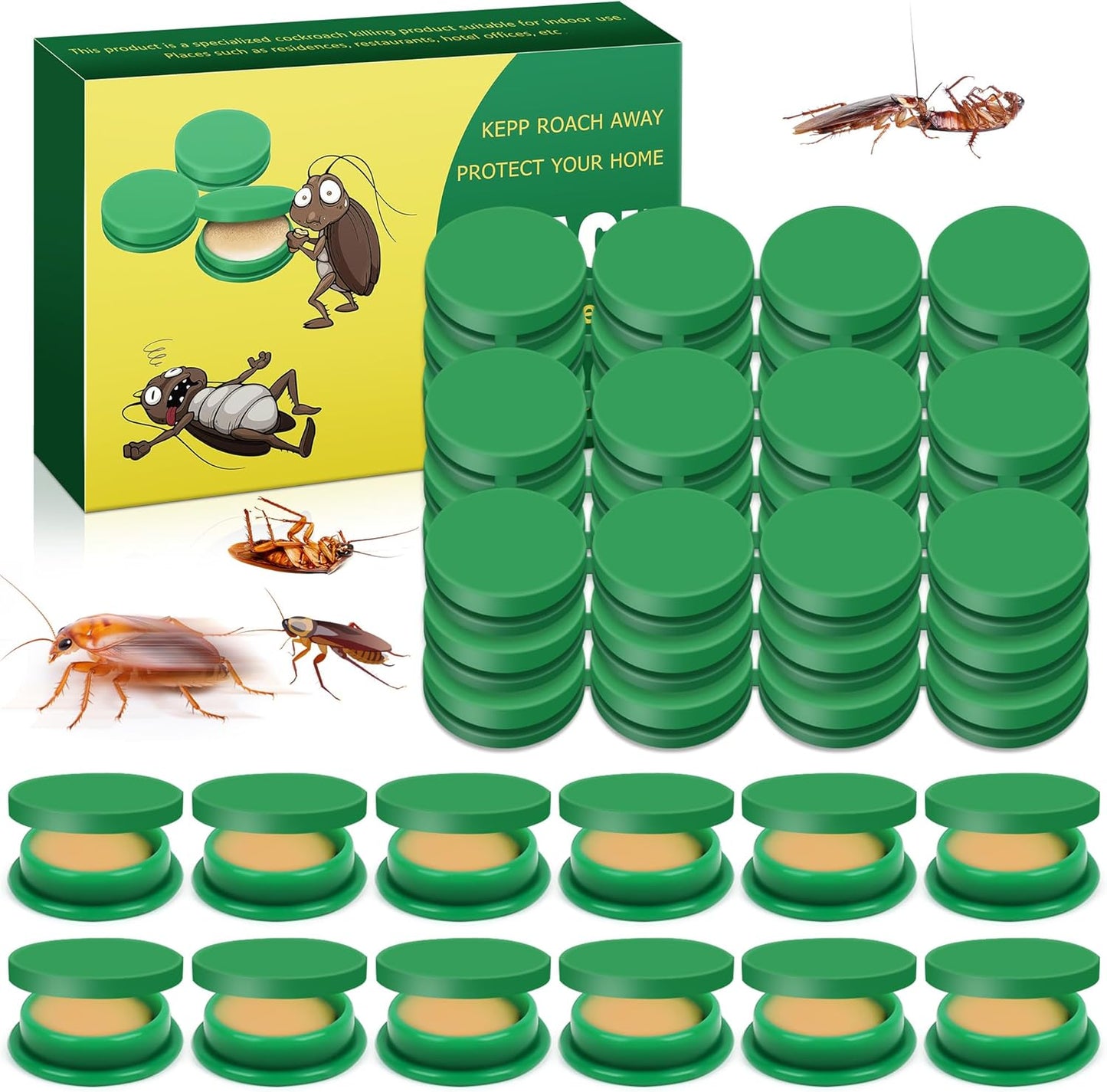 48 Pack Cockroach Gel Bait & Roach Killer Indoor for Home, Powerful Roach Repellent Bait Trap Infestation Solution, Easy to Use Cockroach Deterrent Indoor Outdoor for Kitchen Home RV Corner Pet Safe