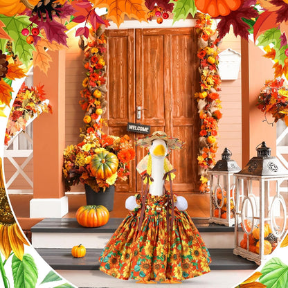 Fall Thanksgiving Goose Outfit Sunflower Porch Goose Costume with Hat Necklace for 23 Autumn Patio Yard Lawn Decor(Sunflower)