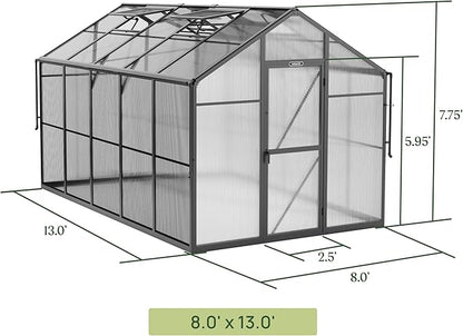 Vego Garden Junior Victorian Greenhouse 8ft – Durable Aluminum Frame with Polycarbonate Panels – All-Season Greenhouse for Backyard or Patio