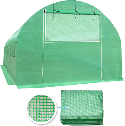 YardGrow Greenhouse Replacement Cover Larger Walk in Outdoor Plant Gardening Greenhouse, 2-Doors with 2 Mesh Windows, Frame Does NOT Included (26'x10'x7')
