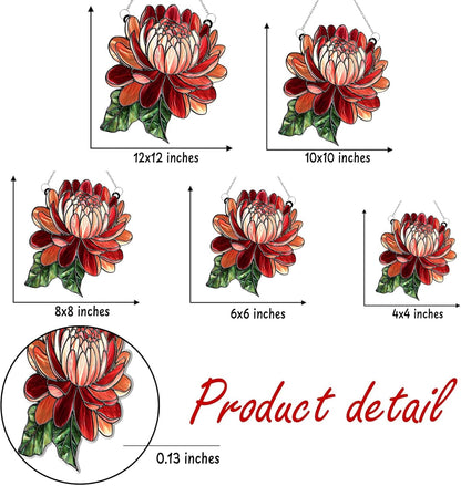 Dahlia August Flower Acrylic Suncatcher Stained Glass Effect Window Car Hanging Christmas Ornament Indoor Outdoor Decor Garden Sun Catcher Panel Gifts for Flowers Lover Gift for Women Mom Grandma
