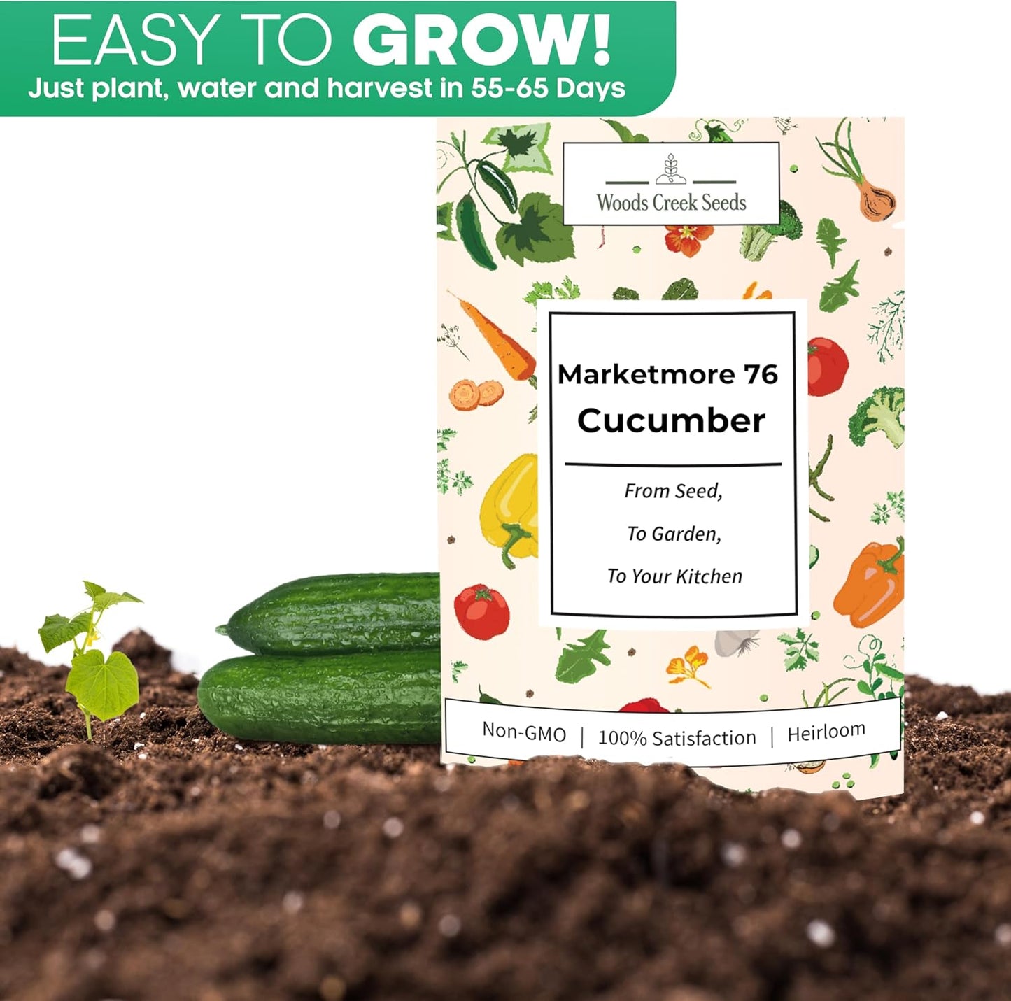 Marketmore 76 Cucumber Seeds for Planting - Heirloom Cucumber Seed Pack - Non-GMO, Crisp Texture Pickling Cucumbers for Planting Indoors or Outdoors - Vegetables Seeds for Planting