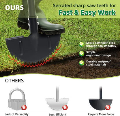 Half Moon Edger Lawn Tool - Heavy Duty Saw Tooth Manual Edgers with Sharp Blade & Wide Footplate, 38"-49" Adjustable T-Grip Handle for Landscaping, Sidewalks, Yard,Grass,Flower Bed & Garden Edging