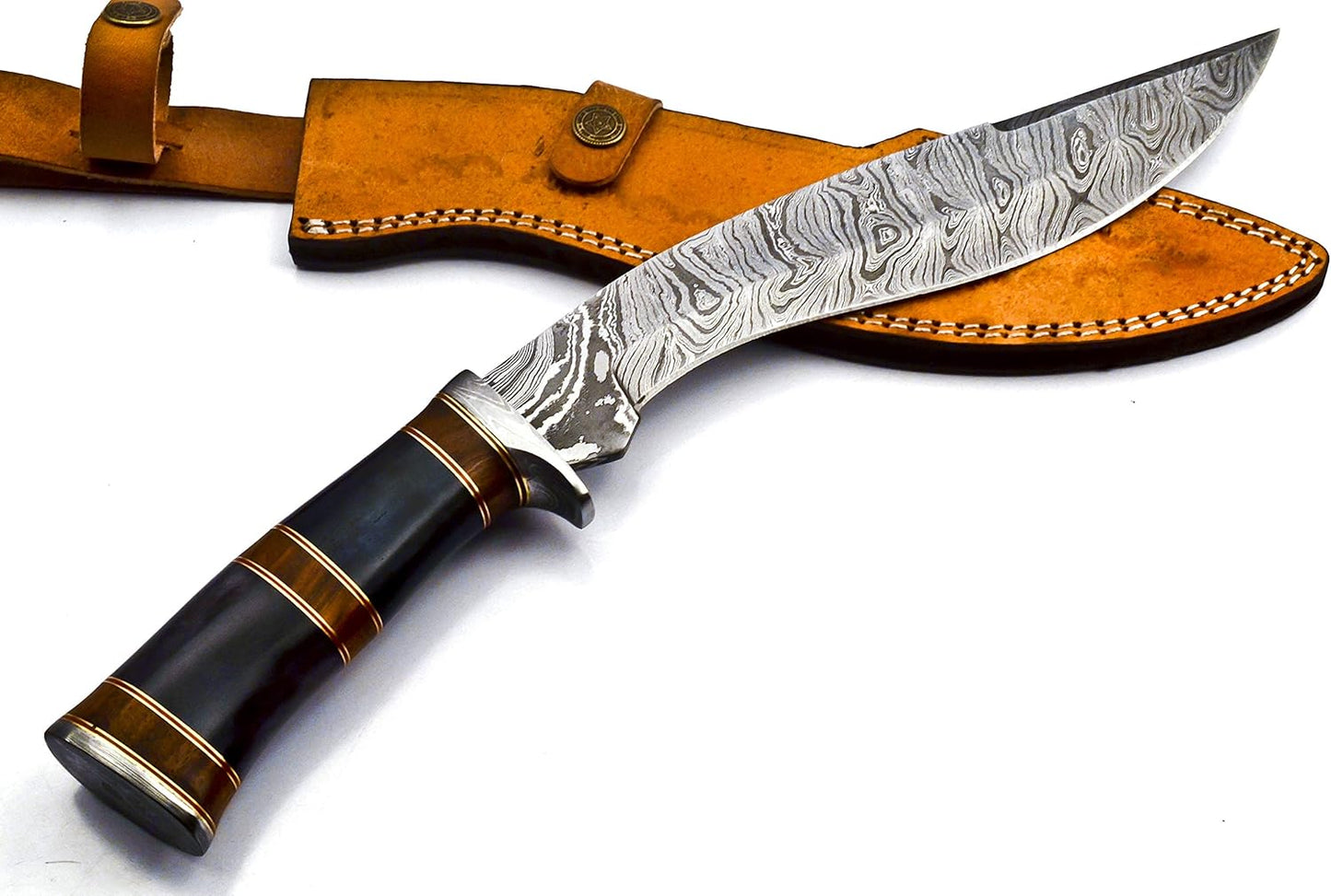 Nooraki - 15-inch | Handmade Damascus Steel Heavy Duty Kukri Knife Sharp Blade, With Leather Sheath | Ideal for Hunting, Bushcraft, Survival, Chopping, Camping, Outdoor Gift for Men Women - KK155