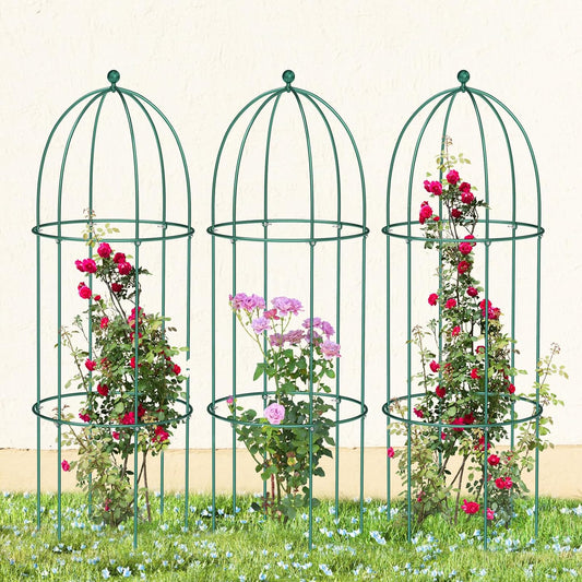 3 Pack Metal Plant Cage Support, 31.5" H Peony Support Tomato Cage Garden Rose Obelisk Trellis Supports Tower for Clematis Vine Jasmine Supports Outdoor Indoor
