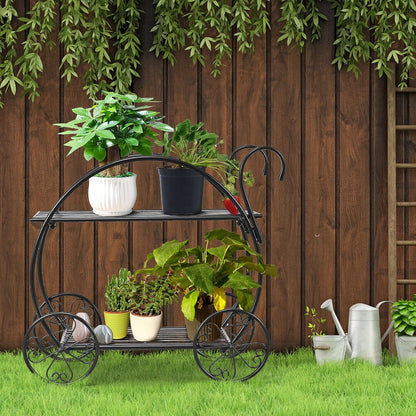 S AFSTAR Metal Plant Stand, Two Tiered Garden Cart Shelf for Indoor Outdoor Home Garden Patio, Parisian Style Flower Pot Holder, Stable and Durable