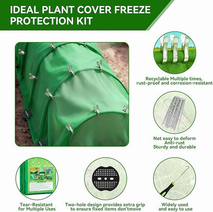 Plant Covers Freeze Protection kit，1.8 oz/yd²-10 ft x 33 ft Thickened Floating Row Cover for Outdoor Plants With 20 clips and 10 stakes staples& gasket & 1 Pick Hook, Winter Frost Protection(Green)