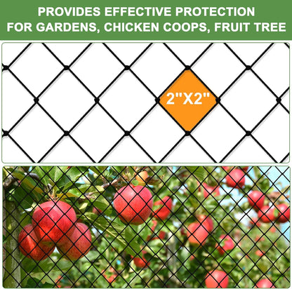 Bird Netting - 50'x50' Heavy Duty Nylon Net with 2' Mesh for Garden Protection, Chicken Coop, Fruit Tree, Orchard Against Squirrels, Deer